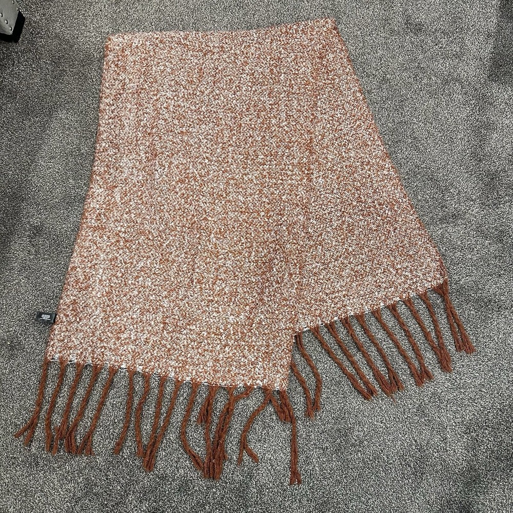 Mixit Chunky Soft Luxury Thick Knit Orange White Scarf Wrap 22in X 70in Warm